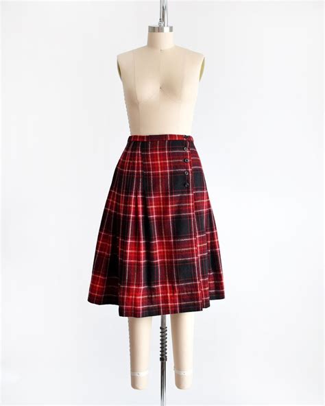 Red Plaid Wool Skirt Vintage S Liz Claiborne Skirt Plaid Etsy In