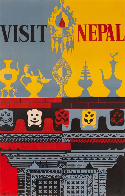 Visit Nepal Original Travel Poster David Pollack Vintage Posters