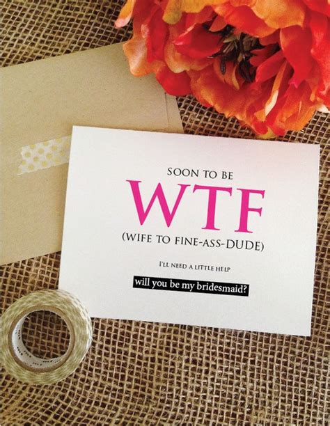 Set Of 5 Funny Bridesmaid Card Funny Cards Wtf For Soon To Be