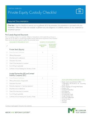 Fillable Online Private Equity Custody Checklist Fax Email Print