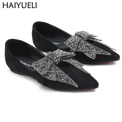 Ladies Shoes Fashion Rhinestone Bow Women Flats Spring Slip On Loafers