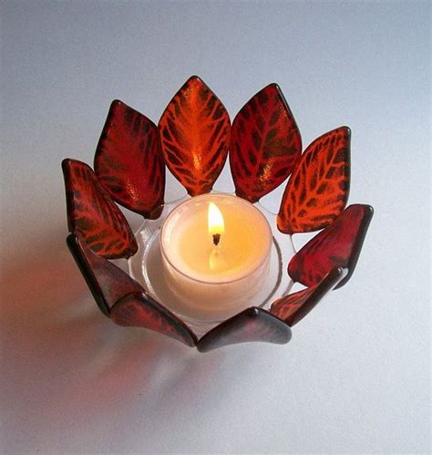 Glass Candle Holdervotive Fused Glass Redorange Glass Candle Holders Candles Glass Candle