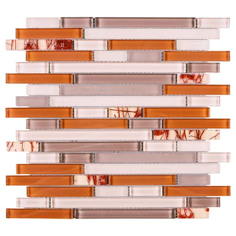 Tnlqg 03 Orange Beige Glass Stripe Floral Mosaic Tile Tile Generation