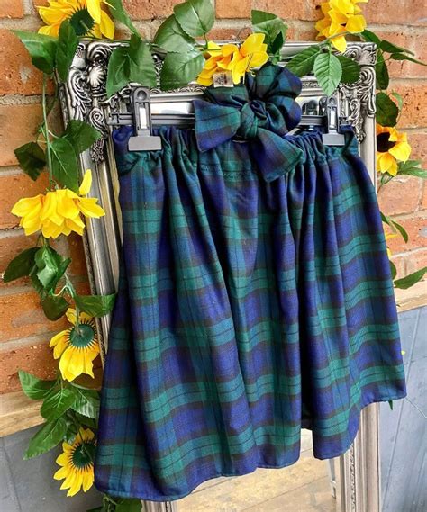 Navy And Green Tartan Skirt Handmade Etsy