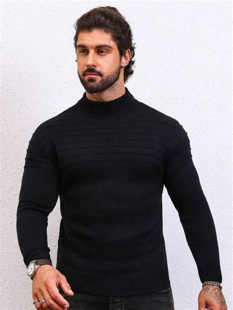 Manfinity Men Solid Mock Neck Sweater Shein Usa