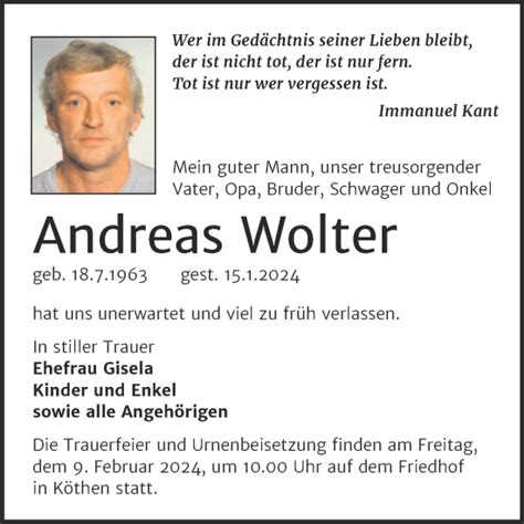 Traueranzeigen Von Andreas Wolter Abschied Nehmen De