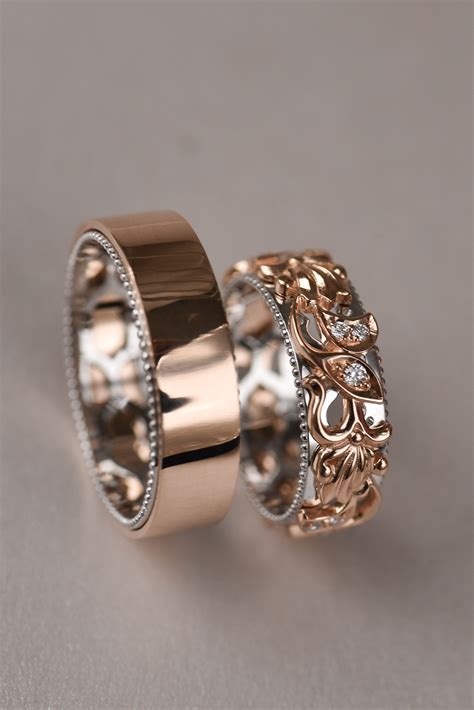 Floral Rose Gold Wedding Band - jenniemarieweddings