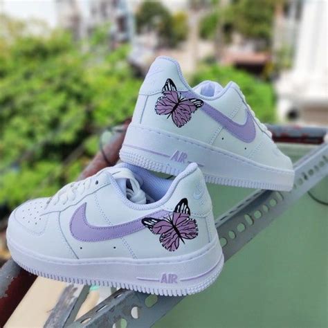 Girls Purple Butterflies Air Force 1 Custom Shoes Woman Af1 Etsy