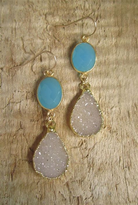 Sand Druzy Earrings Drusy Quartz Aqua Chalcedony By Julianneblumlo