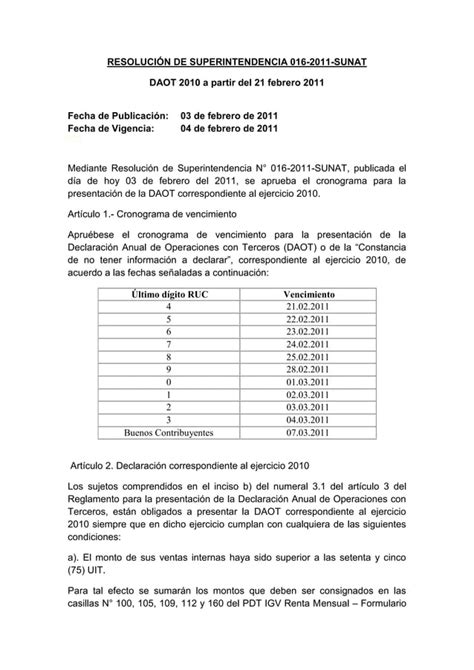 Resoluci N De Superintendencia Sunat Daot Pdf