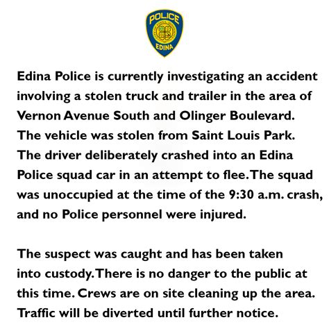 Mn Crime Police Fire Ems On Twitter Rt Edinapolice An Update On