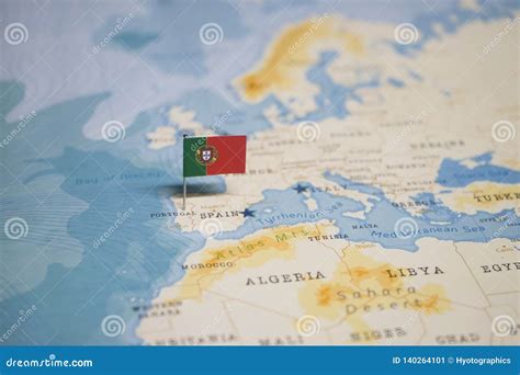 The Flag of Portugal in the World Map Stock Image - Image of paper ...