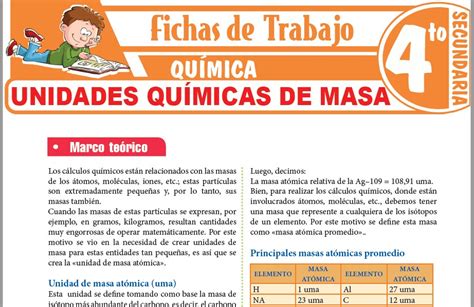 Unidades Qu Micas De Masa Para Cuarto De Secundaria Fichas