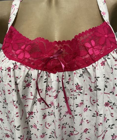 Dames Katoenen Mouwloos Nachthemd Met Bloemenprint Xxl Wit Roze