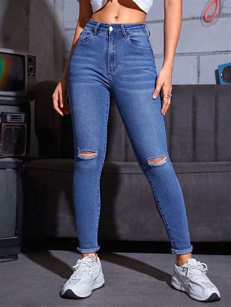 EZwear Jeans Ajustados Desgarro Bajo Crudo Express Solutions