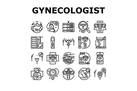 Gynecologist Doctor Woman Patient Icons Set Vector 3319793