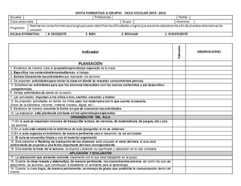 Formato de visita de acompañamiento Intervención Docente Studocu