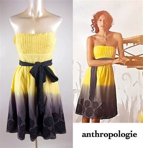 Anthropologie Lithe Yellow Black Embroidered Dream Hunter Strapless