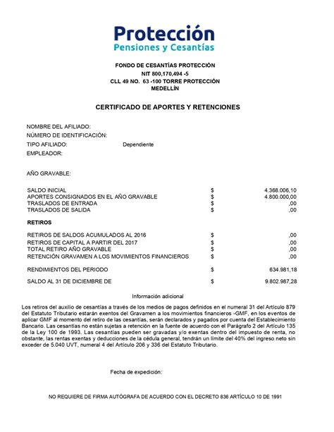 Certificado De Aportes Y Retenciones De Cesant As De Protecci N Tributi