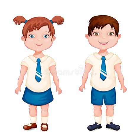 Boy and Girl in School Uniform Stock Illustration - Illustration of ...