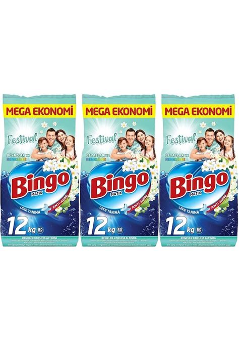 Bingo Matik Toz Çamaşır Deterjanı Festival Beyazlar ve Renkliler 3 x 12