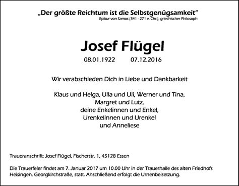 Traueranzeigen von Josef Flügel Trauer in NRW de