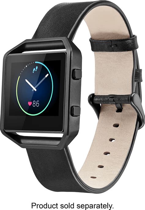 Best Buy Platinum Leather Watch Strap For Fitbit Blaze Black Pt Fbbl