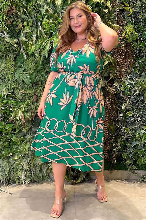 Vestido Plus Size Estampado Decote V Vk Moda Plus Size