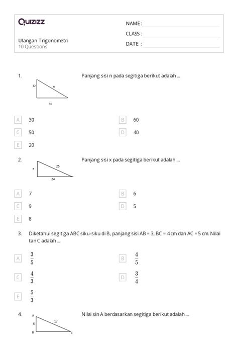 Lembar Kerja Trigonometri Untuk Kelas Di Quizizz Gratis Dapat