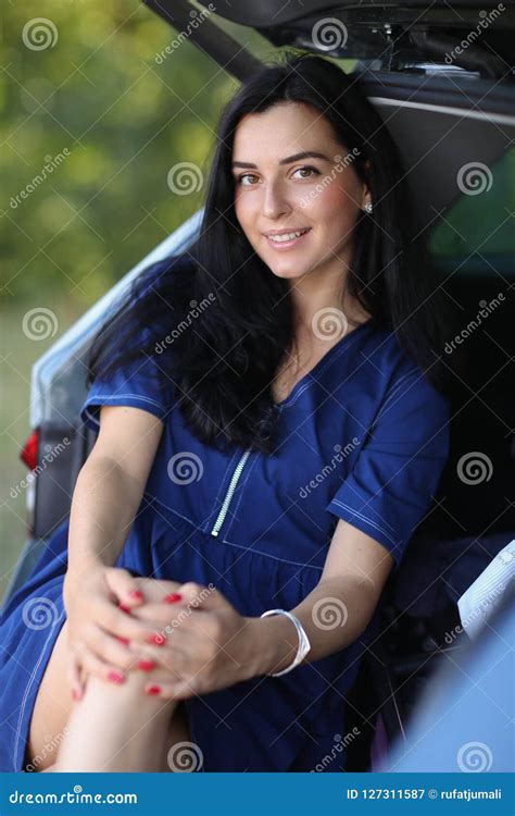 Woman With Her Car Stock Image Image Of People Breakdown 127311587