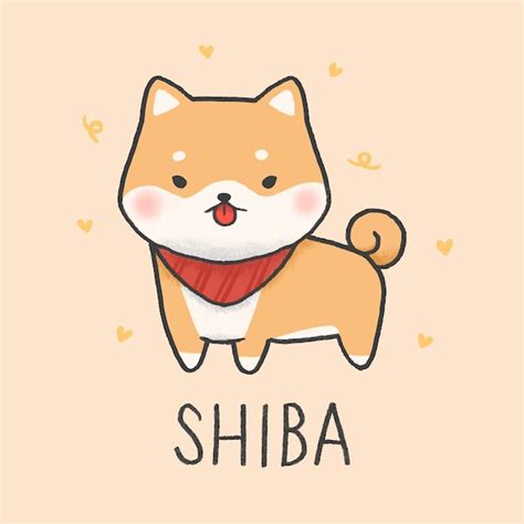 Bonito shiba inu cão dos desenhos animados mão desenhada estilo Vetor