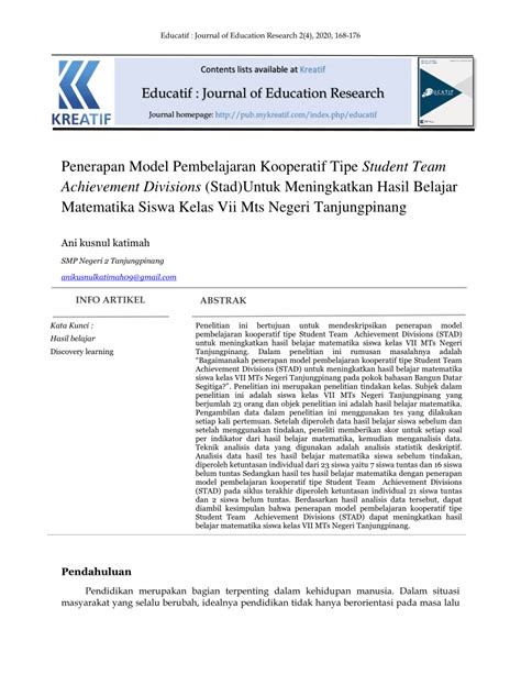 Pdf Penerapan Model Pembelajaran Kooperatif Tipe Student Team