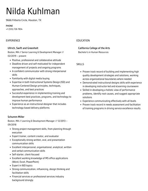 Learning Development Manager Resume Samples Velvet Jobs