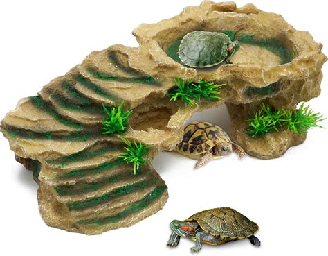 BREUAILY Reptile Ramps Platform Resin Turtle Basking Platform With