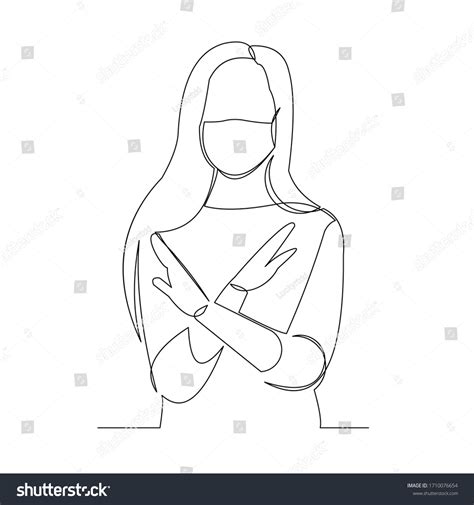 Continuous Line Drawing Woman Wearing Surgical Stock Vector Royalty Free 1710076654 Shutterstock