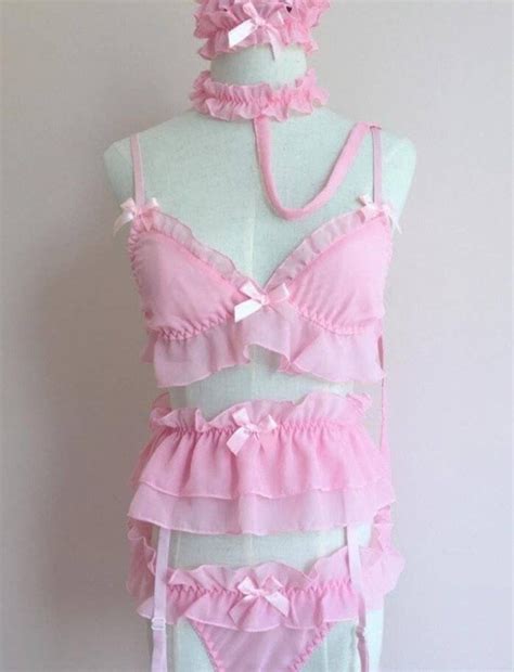 Lingerie Sexy Sissy Pink Conjunto Completo 5 Peças Chastity