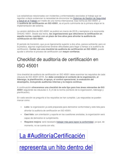 Tema Lista De Verificacion Iso 45001 Pdf Seguridad Y Salud Ocupacional Planificación