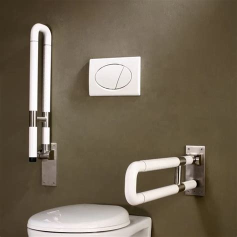 Buy White Anti-slip Hinged Handicap Toilet Grab Bars Fold Down Grab Bar ...