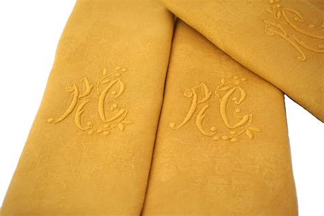 Antique French Linen Napkins Set Of 6 Saffran Monogram Serviettes