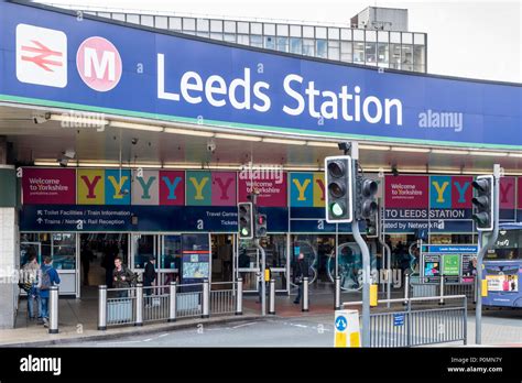 Leeds Railway Station Sign And Main Entrance At New Station Street