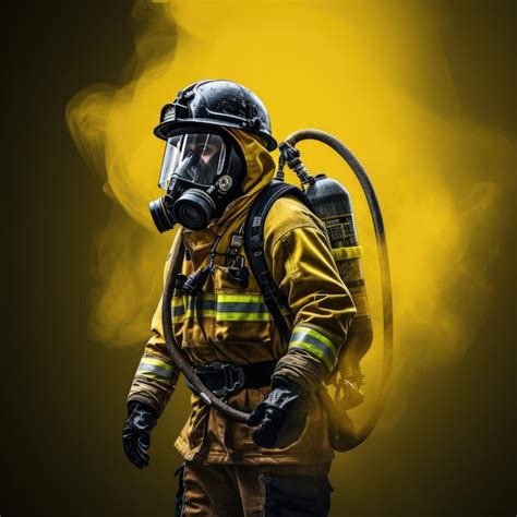 Premium AI Image A Firefighter Wearing A Gas Mask And A Fireman S Helmet