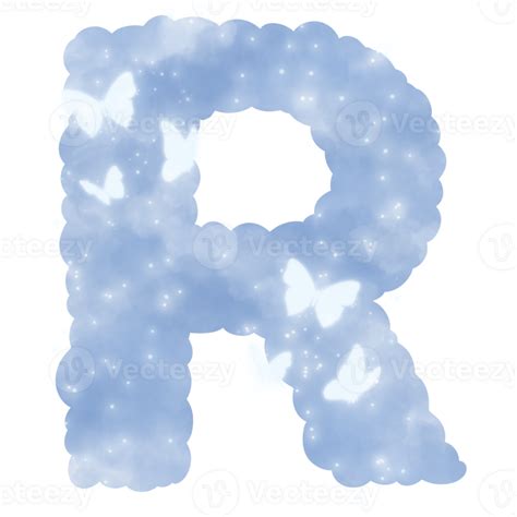 Cloud Blue R Alphabet With Butterflies And Sparkles 33540142 Png