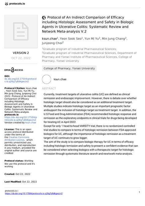 PDF Protocol Of An Indirect Comparison Of Efficacy Including