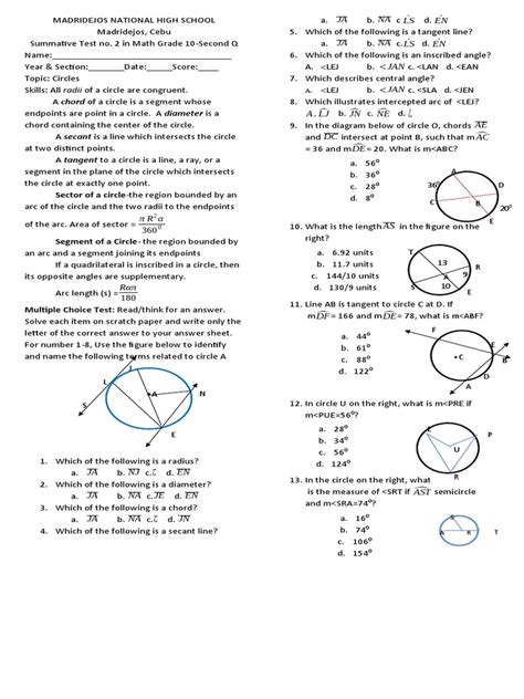 Summative Test No2 Math 10 Second Quarter Pdf Triangle Geometry Algebraic Geometry