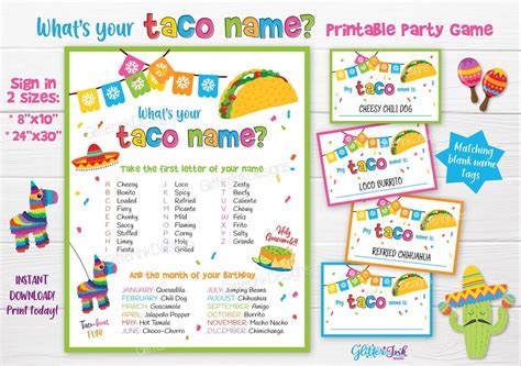 Whats Your Taco Name Printable Party Game Taco Tuesday Nickname