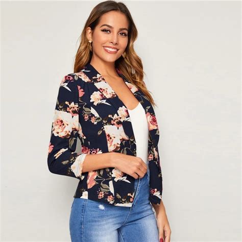 Floral Print Shawl Collar Office Ladies Slim Fitted Blazer Td Mercado