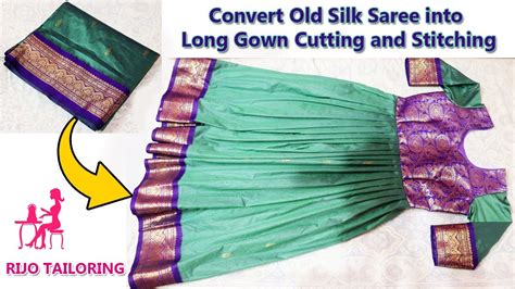 Convert Old Silk Saree Into Long Gown Cutting And Stitching Long Chudi Cutting And Stitching