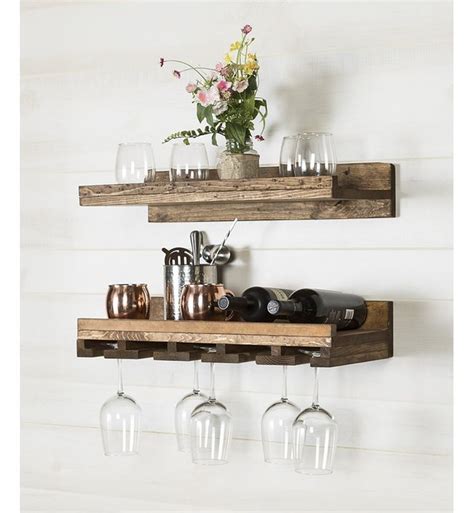 Bernon Rustic Wall Mounted Wine Glass Rack Rustic Wood Floating Shelves Wine Glass Rack