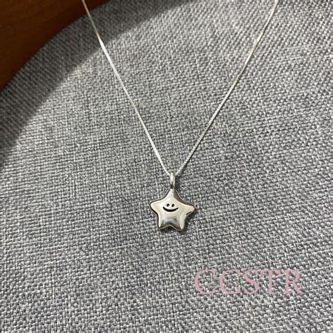 925 Silver Star Smiley Pendant Necklace: Delicate Fashion Jewelry