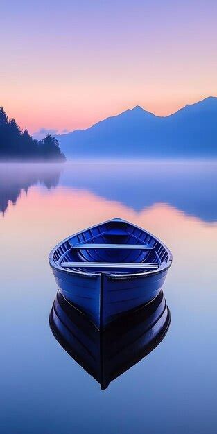 Rowboat On A Calm Lake At Dawn Premium AI Generated Image